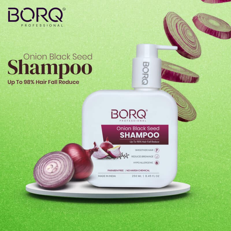BORQ Onion Black Seed Hair Shampoo 250ml | For Smooth & Shiny Hair  | Up to 98% Hair Fall Reduce | Dandruff Control | No Parabens, No Harmful Chemicals | For All Hair type | For Man & Women - Image 3