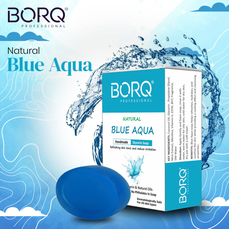 BORQ Blue Aqua Handmade Glycerin Bath Soap 100gm | Refreshing skin tonic and reduce irritation | 98% Pure Glycerin & Natural Oils | No Parabens, No Harmful Chemicals | for All Skin Types - Image 3