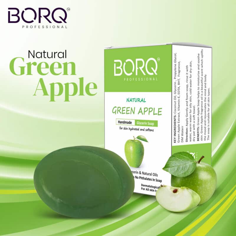 BORQ Green Apple Handmade Glycerin Bath Soap 100gm | for skin hydrated and softens | 98% Pure Glycerin & Natural Oils | No Parabens, No Harmful Chemicals | for All Skin Types - Image 4