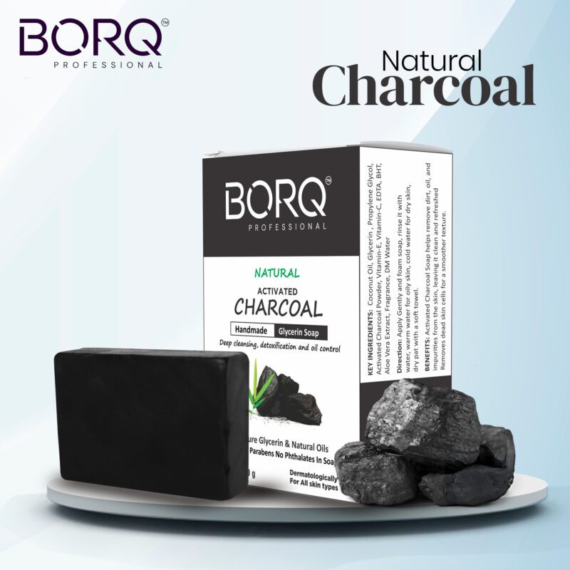 BORQ Activated Charcoal Handmade Glycerin Bath Soap 100gm | detoxification and oil control | 98% Pure Glycerin & Natural Oils | No Parabens, No Harmful Chemicals | for All Skin Types - Image 4