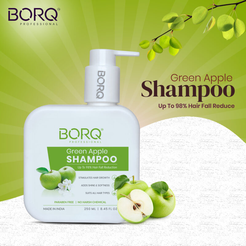 BORQ Green Apple Shampoo for Hair Fall Control & Deep Cleansing with Natural Apple Extracts | Paraben-Free & Sulphate-Free Hair Shampoo | For All Hair Types | 250ml - Image 3