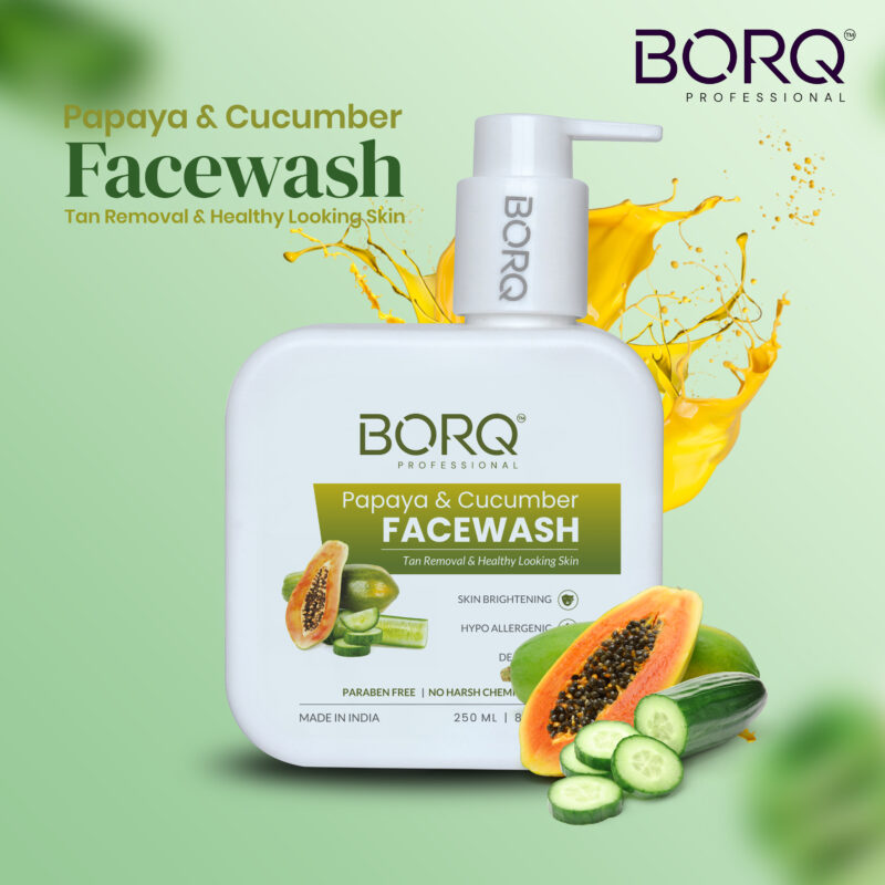 BORQ Papaya & Cucumber Face Wash 250ml | for Glowing & Healthy Skin | Reducing Dark Spots & Blemishes  | Gentle Cleanser For Brighten Skin | No Parabens, No Harmful Chemicals - Image 3