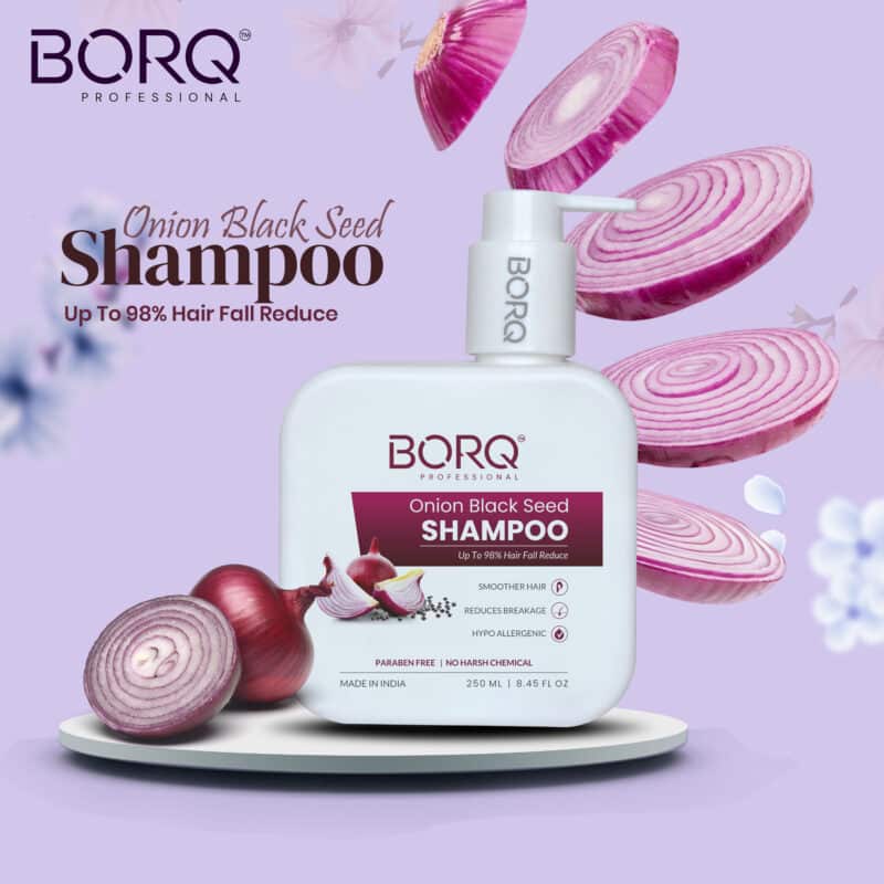 BORQ Onion Black Seed Hair Shampoo 250ml | For Smooth & Shiny Hair  | Up to 98% Hair Fall Reduce | Dandruff Control | No Parabens, No Harmful Chemicals | For All Hair type | For Man & Women - Image 2