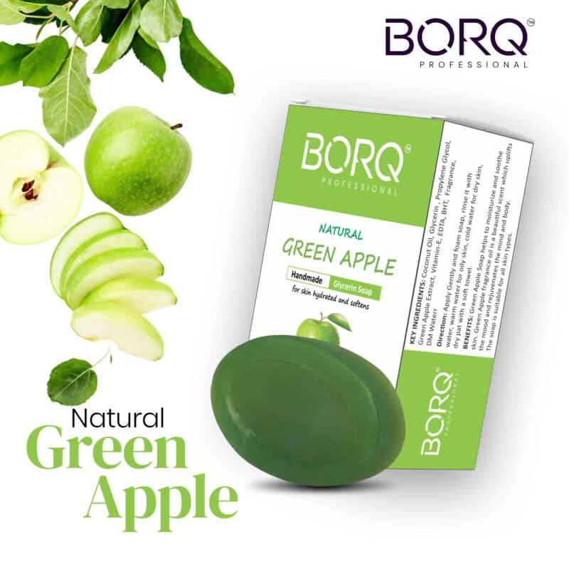 BORQ Green Apple Handmade Glycerin Bath Soap 100gm | for skin hydrated and softens | 98% Pure Glycerin & Natural Oils | No Parabens, No Harmful Chemicals | for All Skin Types - Image 3