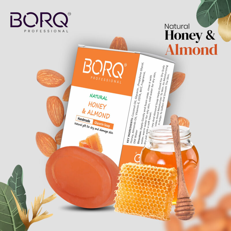 BORQ Honey & Almond Handmade Glycerin Bath Soap 100gm | Natural gift for dry and damage skin | 98% Pure Glycerin & Natural Oils | No Parabens, No Harmful Chemicals | for All Skin Types - Image 3