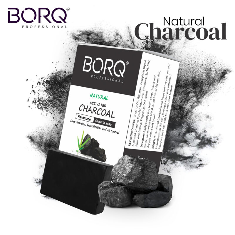 BORQ Activated Charcoal Handmade Glycerin Bath Soap 100gm | detoxification and oil control | 98% Pure Glycerin & Natural Oils | No Parabens, No Harmful Chemicals | for All Skin Types - Image 3
