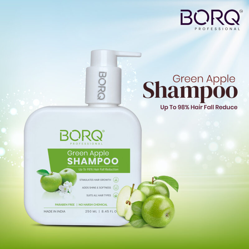 BORQ Green Apple Shampoo for Hair Fall Control & Deep Cleansing with Natural Apple Extracts | Paraben-Free & Sulphate-Free Hair Shampoo | For All Hair Types | 250ml - Image 2