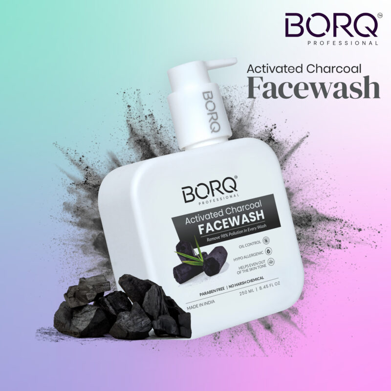 BORQ Activated Charcoal Face Wash 250ml | For Dirt & Pollution Removal  | 10X Power Of Activated Charcoal | Gentle Cleanser For Brightens Skin Removes Pigmentation & Dark Spots | No Harmful Chemicals - Image 2