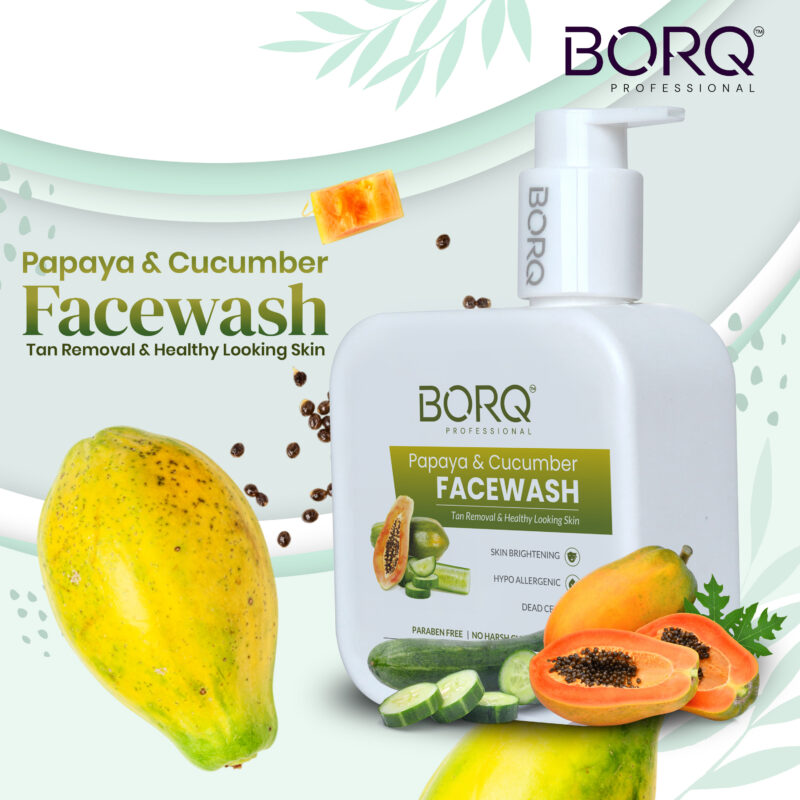 BORQ Papaya & Cucumber Face Wash 250ml | for Glowing & Healthy Skin | Reducing Dark Spots & Blemishes  | Gentle Cleanser For Brighten Skin | No Parabens, No Harmful Chemicals - Image 2