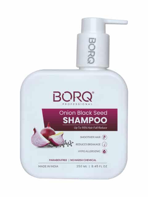 BORQ Onion Black Seed Hair Shampoo 250ml | For Smooth & Shiny Hair  | Up to 98% Hair Fall Reduce | Dandruff Control | No Parabens, No Harmful Chemicals | For All Hair type | For Man & Women
