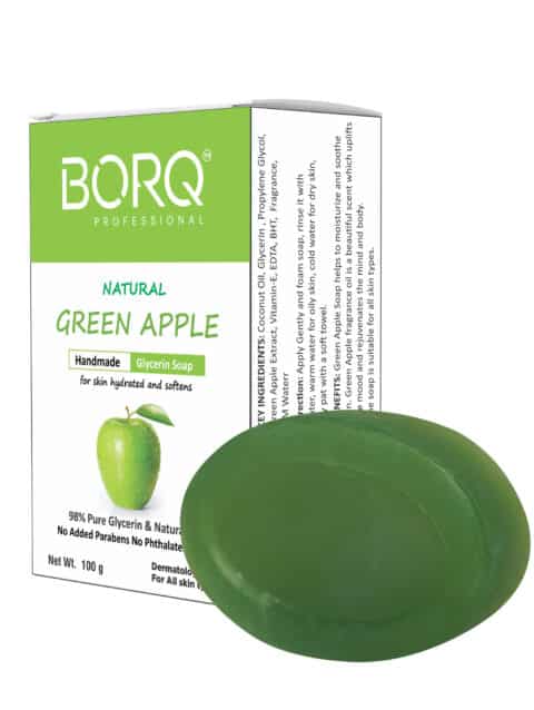 BORQ Green Apple Handmade Glycerin Bath Soap 100gm | for skin hydrated and softens | 98% Pure Glycerin & Natural Oils | No Parabens, No Harmful Chemicals | for All Skin Types