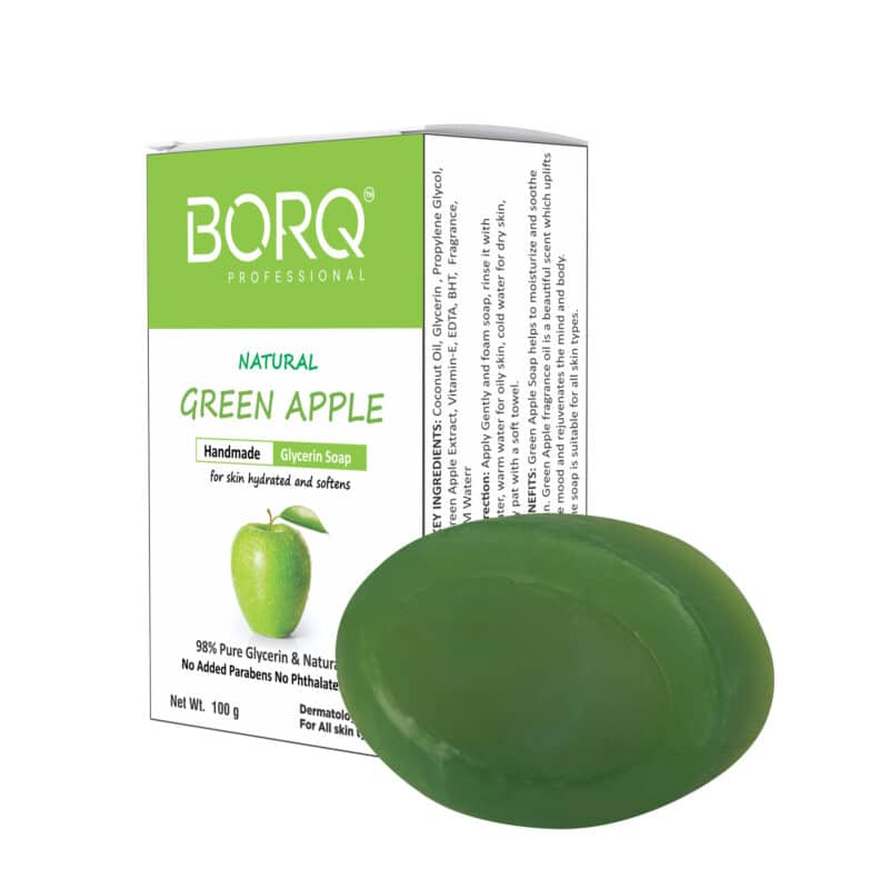 BORQ Green Apple Handmade Glycerin Bath Soap 100gm | for skin hydrated and softens | 98% Pure Glycerin & Natural Oils | No Parabens, No Harmful Chemicals | for All Skin Types