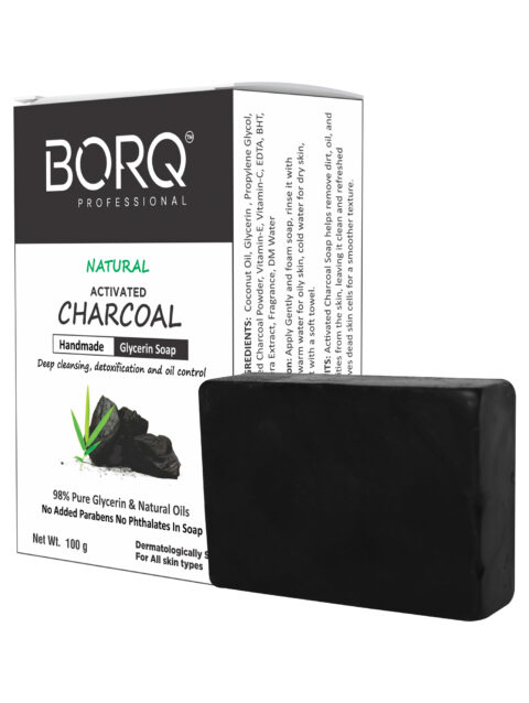 BORQ Activated Charcoal Handmade Glycerin Bath Soap 100gm | detoxification and oil control | 98% Pure Glycerin & Natural Oils | No Parabens, No Harmful Chemicals | for All Skin Types