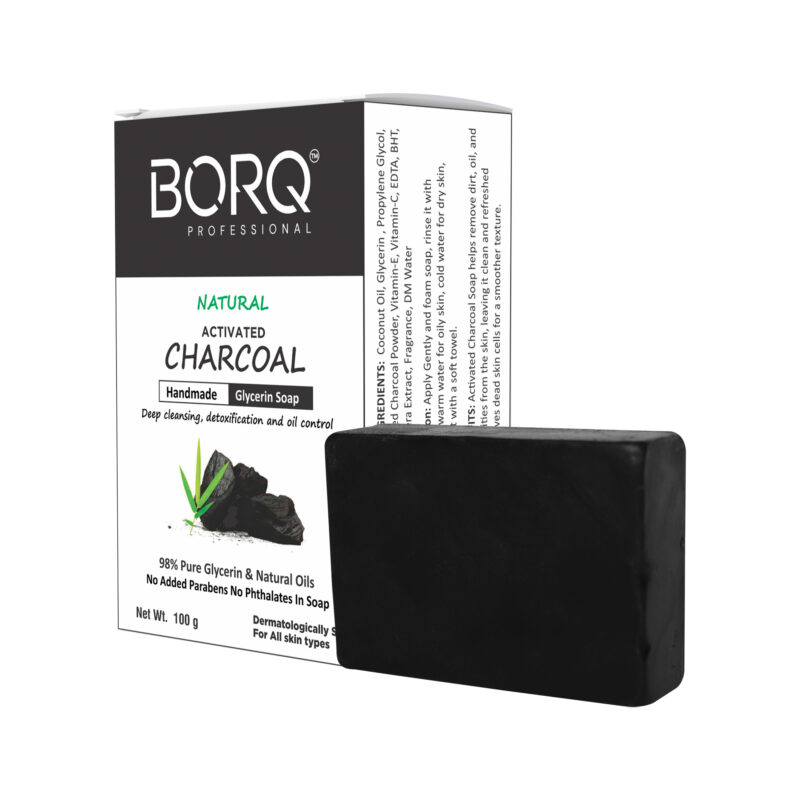 BORQ Activated Charcoal Handmade Glycerin Bath Soap 100gm | detoxification and oil control | 98% Pure Glycerin & Natural Oils | No Parabens, No Harmful Chemicals | for All Skin Types