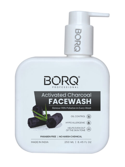 BORQ Activated Charcoal Face Wash 250ml | For Dirt & Pollution Removal  | 10X Power Of Activated Charcoal | Gentle Cleanser For Brightens Skin Removes Pigmentation & Dark Spots | No Harmful Chemicals
