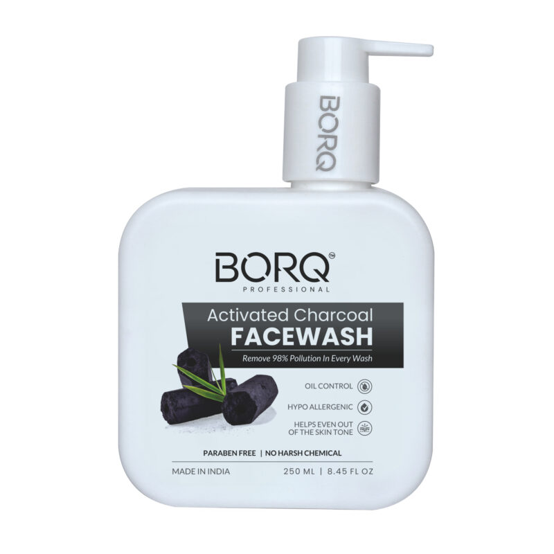 BORQ Activated Charcoal Face Wash 250ml | For Dirt & Pollution Removal  | 10X Power Of Activated Charcoal | Gentle Cleanser For Brightens Skin Removes Pigmentation & Dark Spots | No Harmful Chemicals