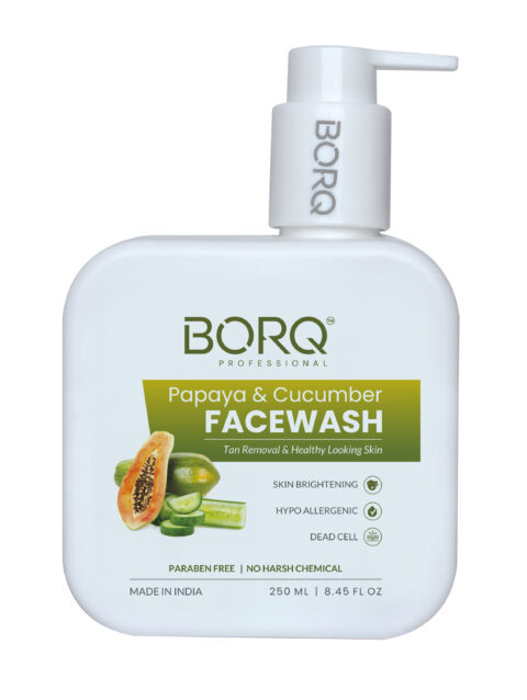 BORQ Papaya & Cucumber Face Wash 250ml | for Glowing & Healthy Skin | Reducing Dark Spots & Blemishes  | Gentle Cleanser For Brighten Skin | No Parabens, No Harmful Chemicals