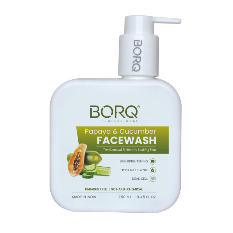 BORQ Papaya & Cucumber Face Wash 250ml | for Glowing & Healthy Skin | Reducing Dark Spots & Blemishes  | Gentle Cleanser For Brighten Skin | No Parabens, No Harmful Chemicals