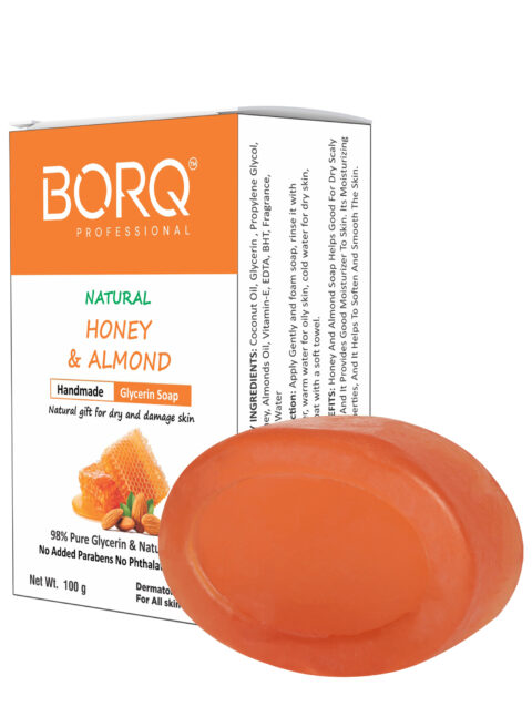 BORQ Honey & Almond Handmade Glycerin Bath Soap 100gm | Natural gift for dry and damage skin | 98% Pure Glycerin & Natural Oils | No Parabens, No Harmful Chemicals | for All Skin Types