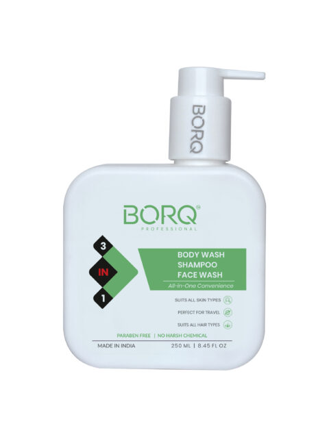 BORQ 3-In-1 Body Wash, Shampoo & Face Wash for Men & Women, with Natural Extracts | Deep Cleansing, Hydrating & Refreshing | All-in-One Bath Gel for Hair, Face & Body - 250ml