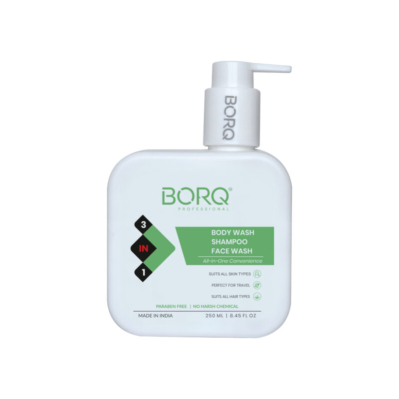 BORQ 3-In-1 Body Wash, Shampoo & Face Wash for Men & Women, with Natural Extracts | Deep Cleansing, Hydrating & Refreshing | All-in-One Bath Gel for Hair, Face & Body - 250ml