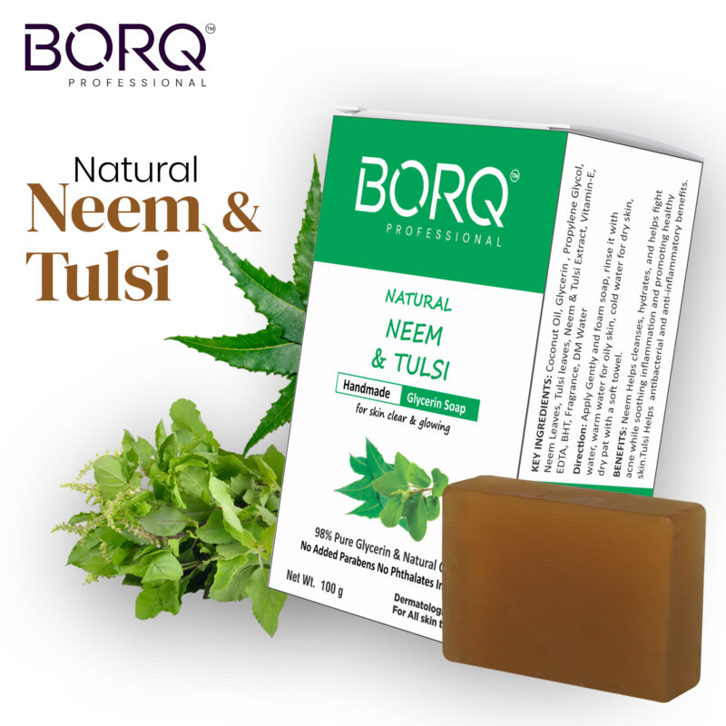 BORQ Neem & Tulsi Handmade Glycerin Bath Soap 100gm | for skin clear & glowing | 98% Pure Glycerin & Natural Oils | No Parabens, No Harmful Chemicals | for All Skin Types - Image 4
