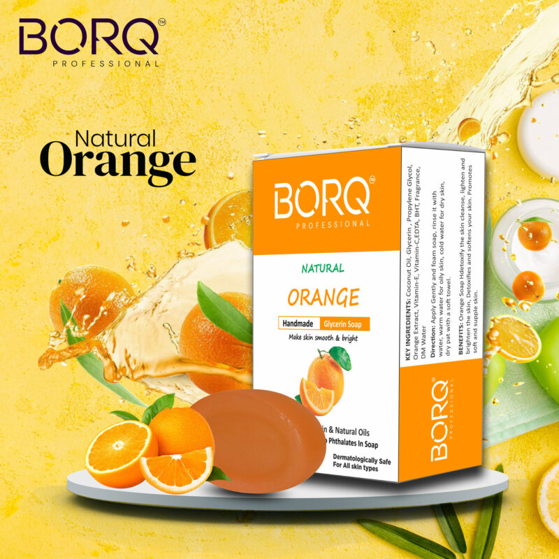 BORQ Orange Handmade Glycerin Bath Soap 100gm | Make skin smooth & bright | 98% Pure Glycerin & Natural Oils | No Parabens, No Harmful Chemicals | for All Skin Types - Image 4