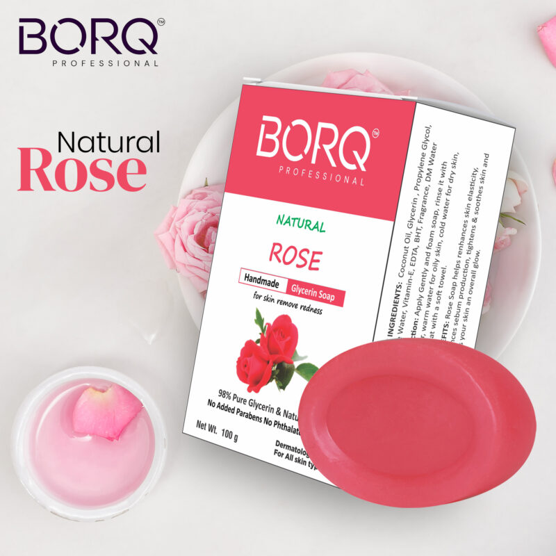 BORQ Rose Handmade Glycerin Bath Soap 100gm | for skin remove redness | 98% Pure Glycerin & Natural Oils | No Parabens, No Harmful Chemicals | for All Skin Types - Image 3