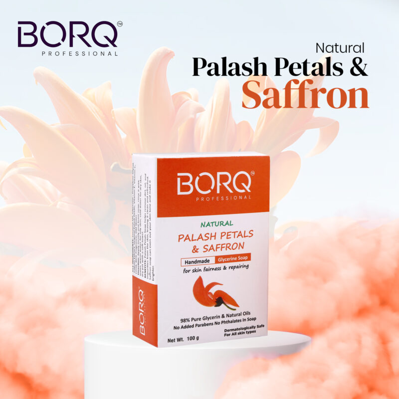 BORQ Palash Petals & Saffron Glycerin Bath Soap 100gm | For skin cleansing & moisturizing | 98% Pure Glycerin & Natural Oils | No Parabens, No Harmful Chemicals | for All Skin Types - Image 4