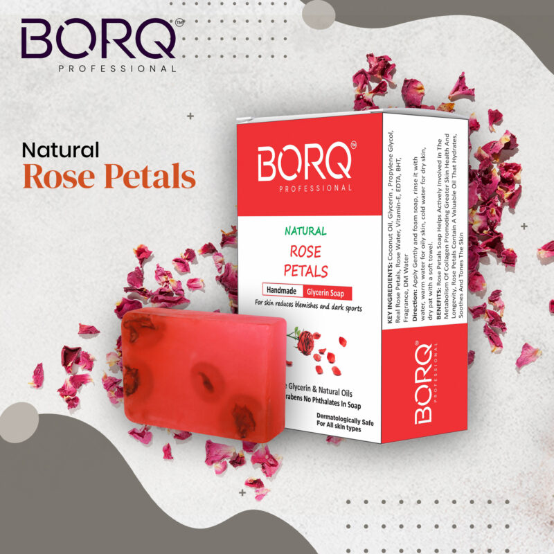 BORQ Rose Petals Handmade Glycerin Bath Soap 100gm | For skin reduces blemishes and dark sports | 98% Pure Glycerin & Natural Oils | No Parabens, No Harmful Chemicals | for All Skin Types - Image 4