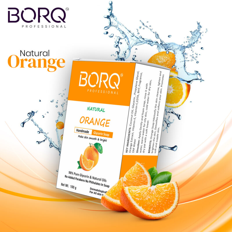 BORQ Orange Handmade Glycerin Bath Soap 100gm | Make skin smooth & bright | 98% Pure Glycerin & Natural Oils | No Parabens, No Harmful Chemicals | for All Skin Types - Image 3