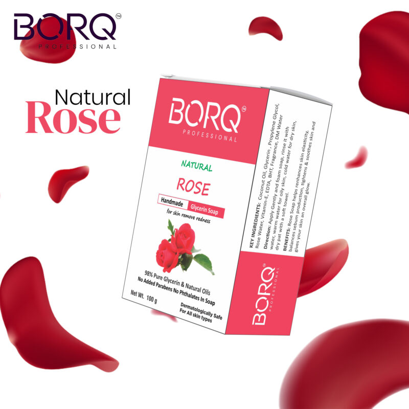 BORQ Rose Handmade Glycerin Bath Soap 100gm | for skin remove redness | 98% Pure Glycerin & Natural Oils | No Parabens, No Harmful Chemicals | for All Skin Types - Image 4