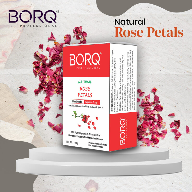 BORQ Rose Petals Handmade Glycerin Bath Soap 100gm | For skin reduces blemishes and dark sports | 98% Pure Glycerin & Natural Oils | No Parabens, No Harmful Chemicals | for All Skin Types - Image 3