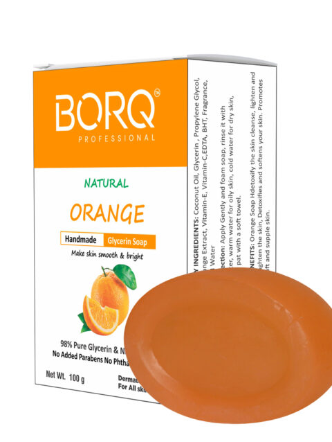 BORQ Orange Handmade Glycerin Bath Soap 100gm | Make skin smooth & bright | 98% Pure Glycerin & Natural Oils | No Parabens, No Harmful Chemicals | for All Skin Types