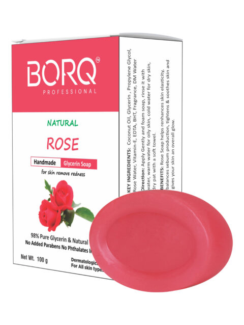 BORQ Rose Handmade Glycerin Bath Soap 100gm | for skin remove redness | 98% Pure Glycerin & Natural Oils | No Parabens, No Harmful Chemicals | for All Skin Types