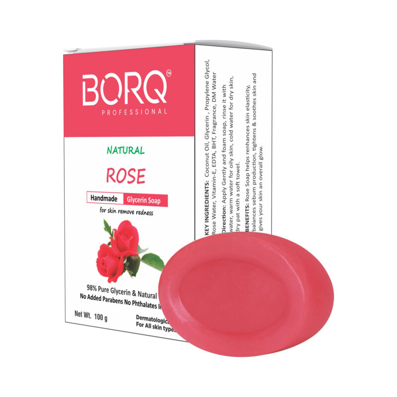 BORQ Rose Handmade Glycerin Bath Soap 100gm | for skin remove redness | 98% Pure Glycerin & Natural Oils | No Parabens, No Harmful Chemicals | for All Skin Types