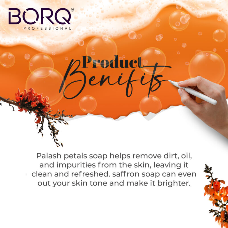 BORQ Palash Petals & Saffron Glycerin Bath Soap 100gm | For skin cleansing & moisturizing | 98% Pure Glycerin & Natural Oils | No Parabens, No Harmful Chemicals | for All Skin Types - Image 5