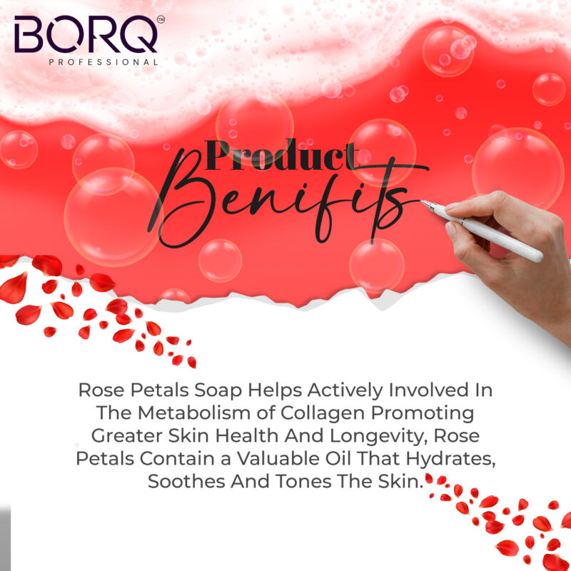 BORQ Rose Petals Handmade Glycerin Bath Soap 100gm | For skin reduces blemishes and dark sports | 98% Pure Glycerin & Natural Oils | No Parabens, No Harmful Chemicals | for All Skin Types - Image 5