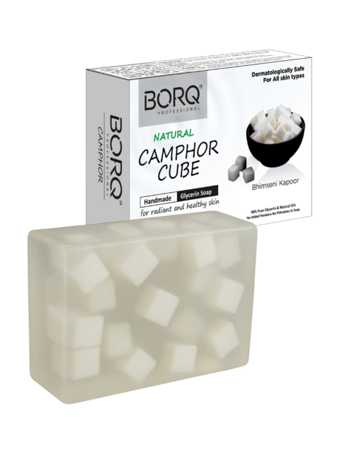 BORQ Camphor Bhimseni Kapoor Cube Handmade Glycerin Bath Soap 100gm | for a soothing & aromatic cleanse | 98% Pure Glycerin & Natural Oils | No Parabens, No Harmful Chemicals