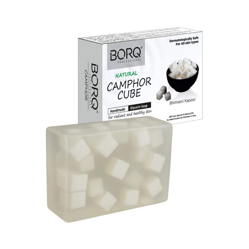 BORQ Camphor Bhimseni Kapoor Cube Handmade Glycerin Bath Soap 100gm | for a soothing & aromatic cleanse | 98% Pure Glycerin & Natural Oils | No Parabens, No Harmful Chemicals