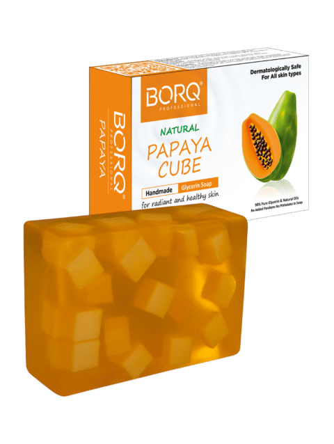 BORQ Papaya Cube Handmade Glycerin Bath Soap 100gm | for enriched radiant and healthy skin | 98% Pure Glycerin & Natural Oils | No Parabens, No Harmful Chemicals | for All Skin Type