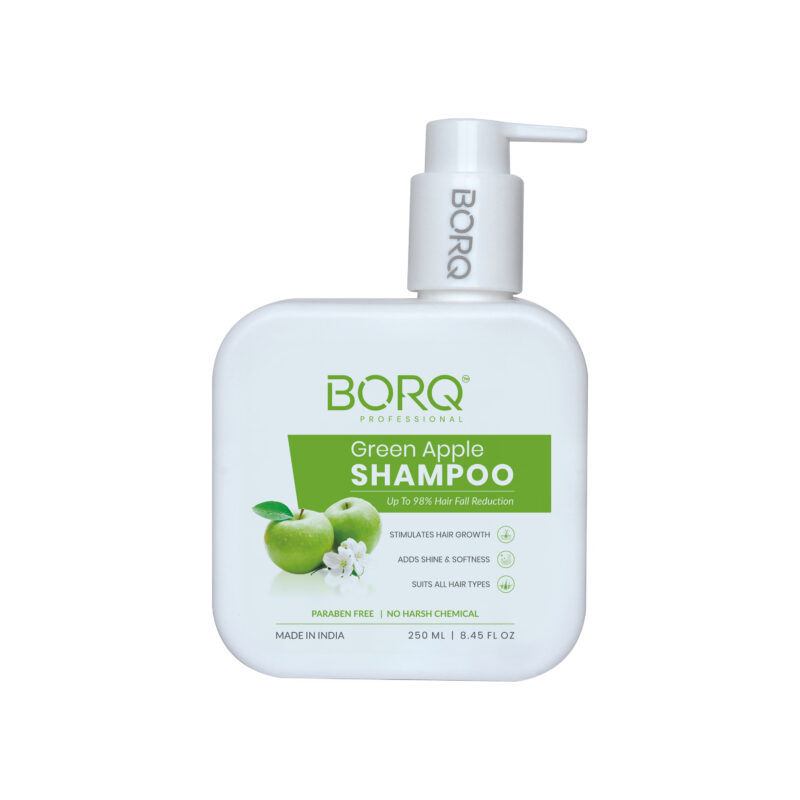 BORQ Green Apple Shampoo for Hair Fall Control & Deep Cleansing with Natural Apple Extracts | Paraben-Free & Sulphate-Free Hair Shampoo | For All Hair Types | 250ml